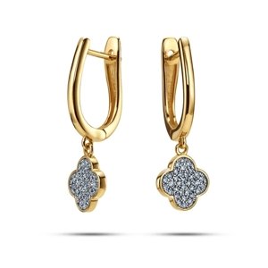 Zlaté náušnice se čtyřlístky s diamanty L'Amour Diamonds CE2652Y + dárek zdarma