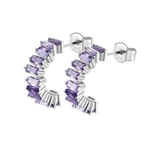 Stříbrné náušnice půlkroužky Brosway Fancy Magic Purple FMP12 pár + dárek zdarma