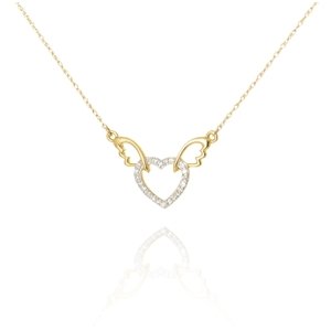 Dámský zlatý náhrdelník se srdíčkem a andělskými křídly s diamanty L'Amour Diamonds MP190Y 45 cm + DÁREK ZDARMA