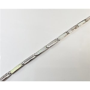Stříbrný článkový opálový náramek se zirkony 19-21 cm 76674BF + dárek zdarma