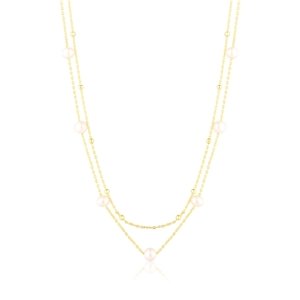 Stříbrný zlacený perlový náhrdelník 45-50 cm SVLN0824SD2GP45 + dárek zdarma