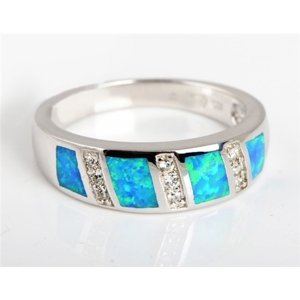 Stříbrný prsten s opály a čirými zirkony  strp0160f