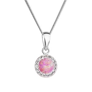 Náhrdelník se syntetickým opálem a krystaly Preciosa růžový kulatý 32083.1 lt.rose