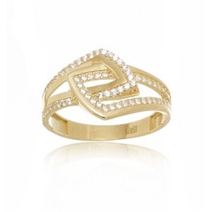 Dámský prsten ze žlutého zlata se zirkony PR0577F + DÁREK ZDARMA