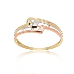 Zlatý tříbarevný prsten se zirkony PR0587F + DÁREK ZDARMA