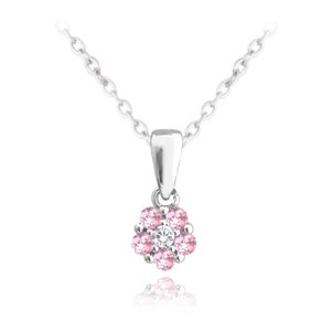 Stříbrný dětský náhrdelník růžová kytička JMAD0037PN38