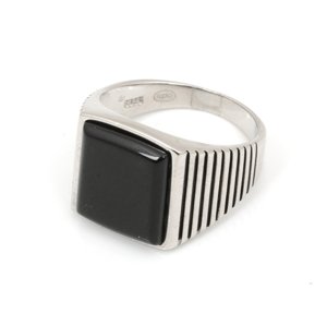 Pánský stříbrný prsten s onyxem 72668F + dárek zdarma