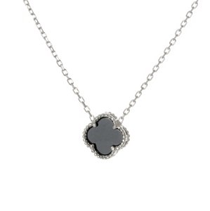Dámský stříbrný náhrdelník čtyřlístek s onyxem 74685F