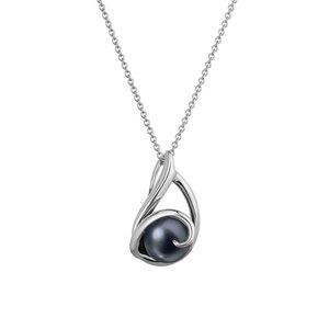 Zlatý 14 karátový náhrdelník bílé zlato s černou říční perlou 82P00030 black