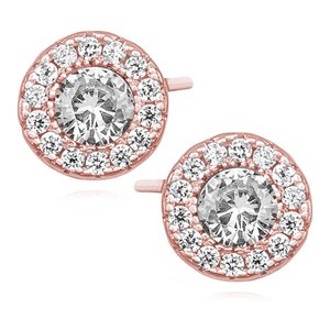 Klenoty Amber Stříbrné kulaté elegantní náušnice růžové zlacení