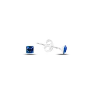 Klenoty Amber Stříbrné náušnice - čtverec 3 mm - modrá