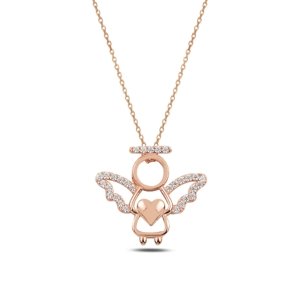 Klenoty Amber Stříbrný náhrdelník anděl - drobné zirkony - růžové zlacení