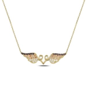 Klenoty Amber Pozlacený náhrdelník s andělskými křídly