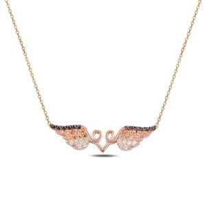 Klenoty Amber Stříbrný náhrdelník s andělskými křídly - růžové zlacení