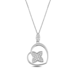 Klenoty Amber Stříbrný náhrdelník srdce se zirkonovým květem