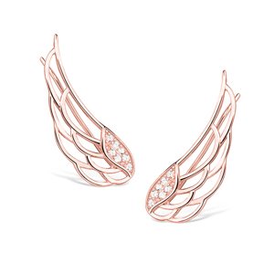 Klenoty Amber Stříbrné náušnice - andělská křídla v růžovém pozlacení