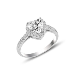 Klenoty Amber Stříbrný prsten ve tvaru srdce - velký zirkon Velikost: 51