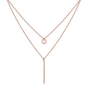 Klenoty Amber Minimalistický stříbrný náhrdelník dvojitý - růžové zlacení