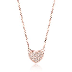 Klenoty Amber Luxusní stříbrný náhrdelník srdce zaplněné zirkony - rosegold