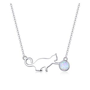 Klenoty Amber Luxusní náhrdelník kočka hrající si s kuličkou z opálu