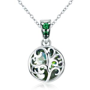 Klenoty Amber Stříbrný náhrdelník strom života se zelenými zirkony