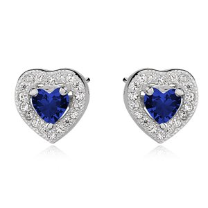 Klenoty Amber Stříbrné náušnice modré srdce v srdci - zirkon