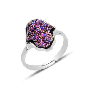 Klenoty Amber Stříbrný prsten hamsa fialová drůza - uni velikost