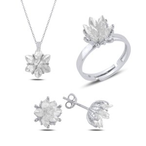 Klenoty Amber Stříbrná sada šperků květ lotosu - náušnice, náhrdelník, prsten