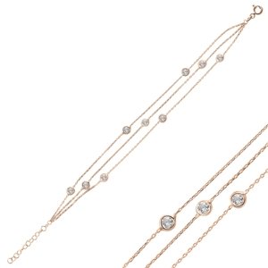 Klenoty Amber Trojitý stříbrný náramek s kapkami zirkonu - rosegold