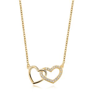 Klenoty Amber Luxusní stříbrný náhrdelník spojená srdce se zirkony gold