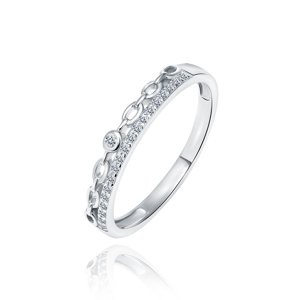 Klenoty Amber Stříbrný prsten s drobným řetízkem - zirkony Velikost: 14