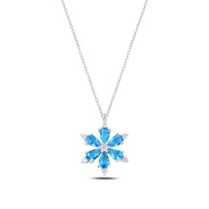 Klenoty Amber Luxusní stříbrný náhrdelník květ lotosu modrý