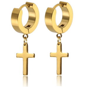 Ewena Náušnice z oceli s křížkem 10x15 mm Gold + dárkové balení