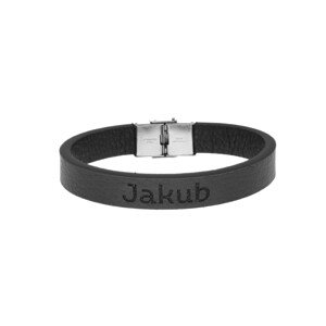 Ewena Pánský kožený náramek černý se jménem Jakub + dárkové balení
