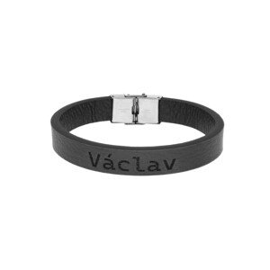 Ewena Pánský kožený náramek černý se jménem Václav + dárkové balení