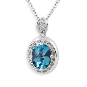 Zlatý dámský přívěsek DF 3369, bílé zlato, modrý topaz s diamanty