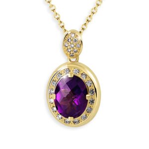 Zlatý dámský přívěsek DF 3369, žluté zlato, ametyst s diamanty