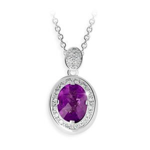 Zlatý dámský přívěsek DF 3369, bílé zlato, ametyst s diamanty