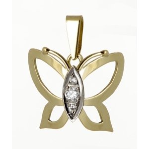 Zlatý přívěšek motýlek s diamanty BZ0010F + DÁREK ZDARMA