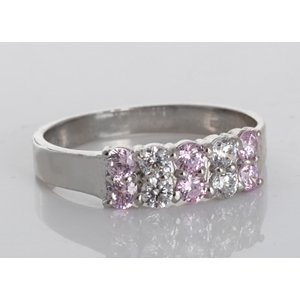 Stříbrný prsten s čirými a růžovými zirkony STRP0270F