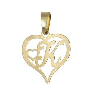 Přívěšek srdce s písmenem K ze žlutého zlata ZZ0434F