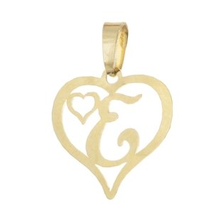 Přívěšek srdce s písmenem E ze žlutého zlata ZZ0588F + dárek zdarma