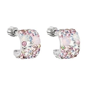 Stříbrné náušnice visací s krystaly Swarovski mix barev růžový půlkruh 31280.3 magic rose