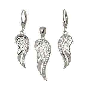 Stříbrná souprava andělská křídla s čirými zirkony STRS0203RHF + dárek zdarma