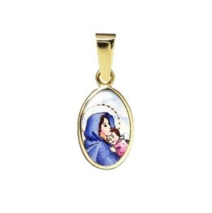 Zlatý smaltovaný přívěšek madonka Panna Maria s Ježíškem ZZ0799F + Dárek zdarma