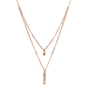Pozlacený stříbrný Rose Gold náhrdelník kulička a úzký obdélník se zirkony bílý 12057.1 crystal