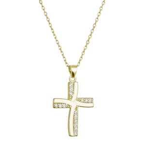 Pozlacený stříbrný náhrdelník kříž se zirkony 12135.1 crystal