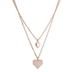 Pozlacený dvouřadý náhrdelník srdíčka 12153.1 rose gold