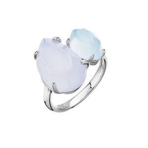 Stříbrný prsten pravý aquamarin a blue chalcedon 15025.3 Velikost: 52 (průměr 16,6 mm)