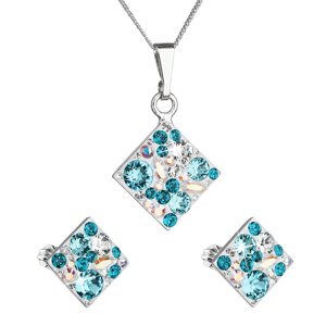 Sada šperků s krystaly Swarovski náušnice, řetízek a přívěsek modrý kosočtverec 39126.3 turquoise